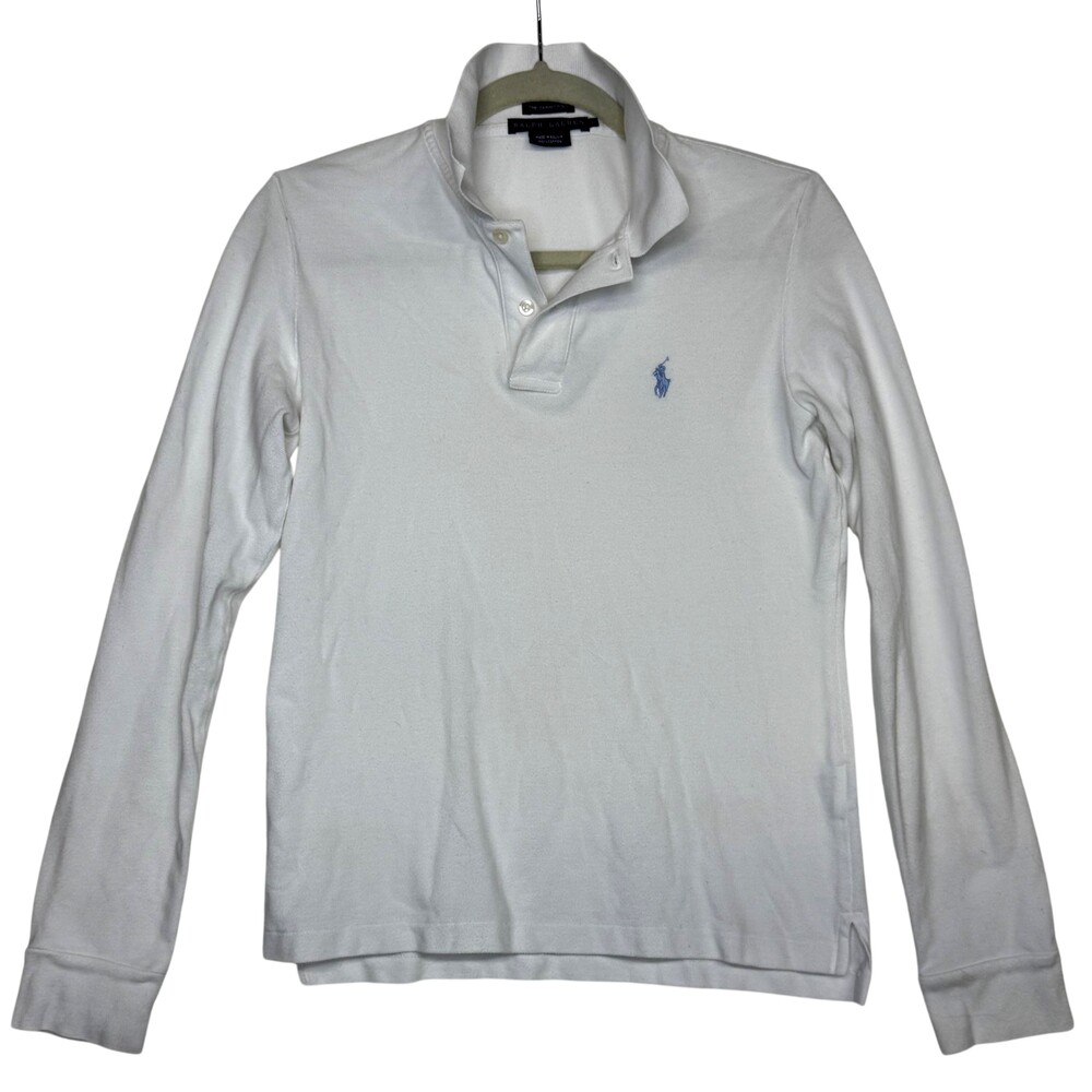 Ralph Lauren Skinny Polo Shirt Womens Large White Long Sleeve Cotton Pony Logo
